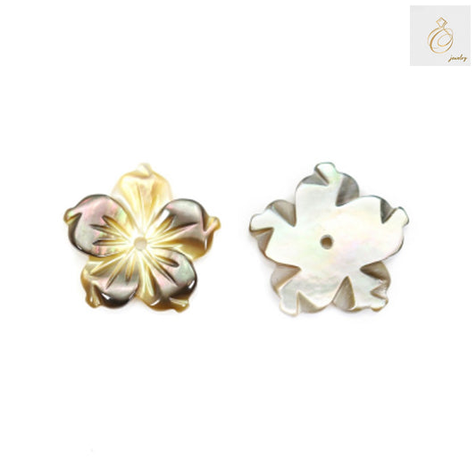 Close-up view of grey mother-of-pearl flower charm displaying texture and craftsmanship details for jewelry making