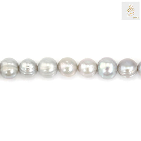 Lustrous grey cultured pearls arranged in 39-40cm strand"
"Premium quality oval grey freshwater pearls for jewelry making