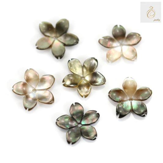 Grey mother of pearl flower bead with 5 petals, 15mm diameter - jewelry making supply
