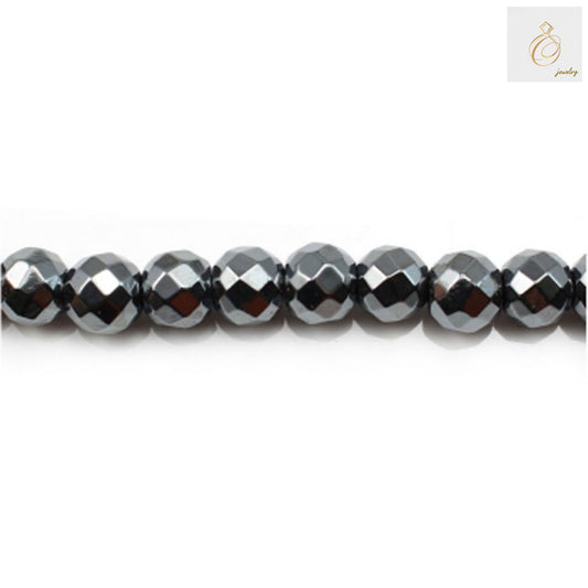 Hematite faceted round beads 6mm diameter with metallic luster on 39-40cm strand for jewelry making