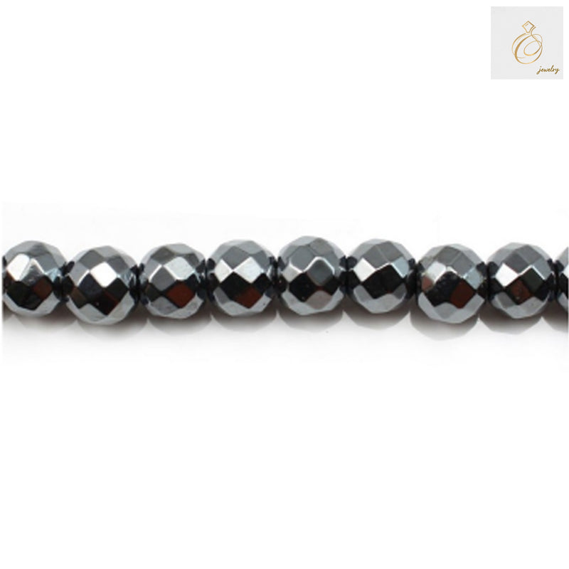 Hematite faceted round beads 8mm diameter with metallic luster on 39-40cm strand for jewelry making