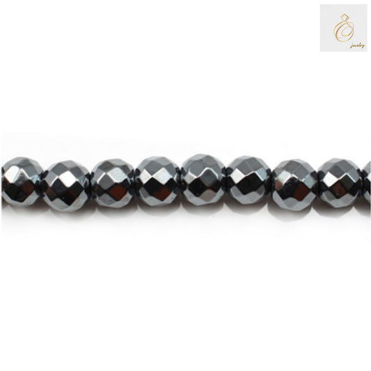 Hematite faceted round beads 8mm diameter with metallic luster on 39-40cm strand for jewelry making