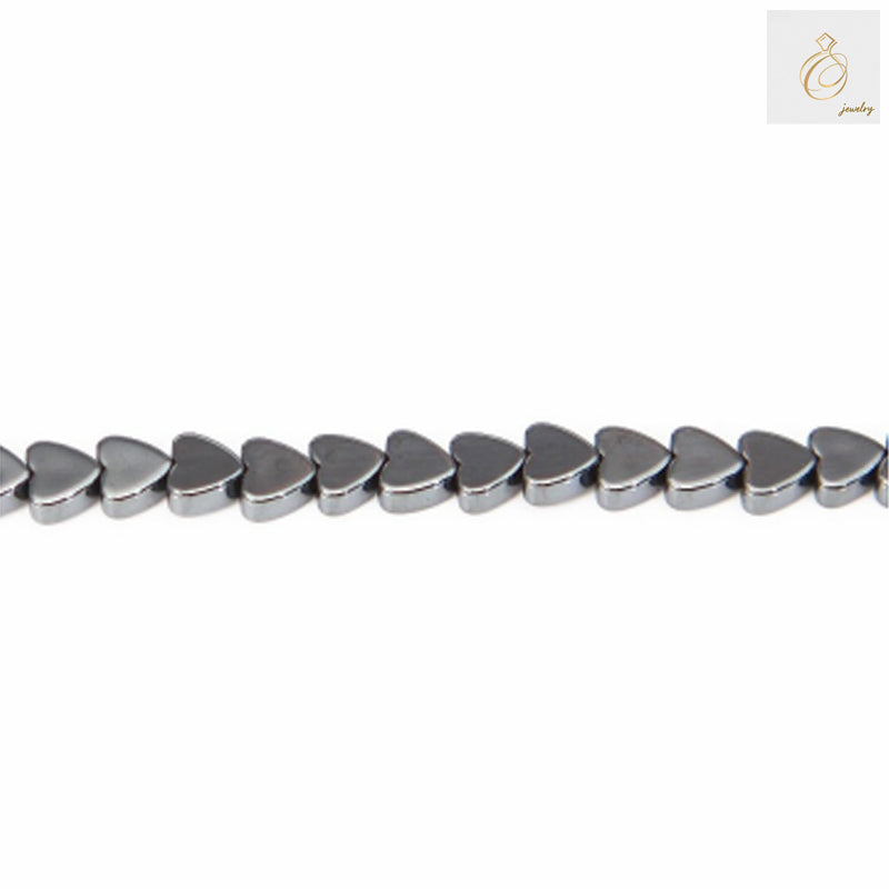 Natural hematite heart-shaped beads, 4mm size with 0.8mm holes, arranged on a 39-40cm strand for jewelry making