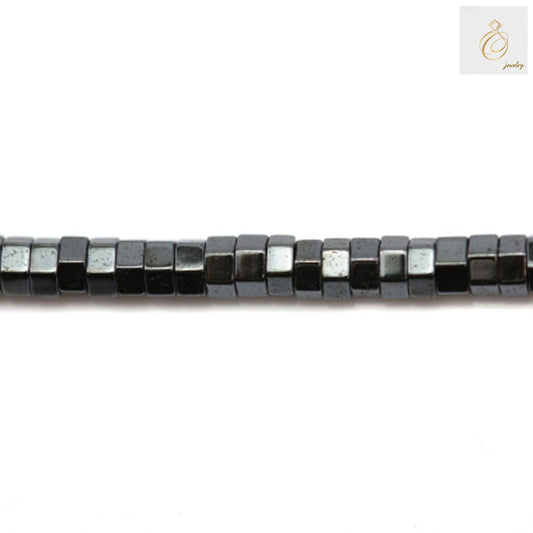 Natural hematite hexagon beads 2x1mm with metallic luster displayed on white background showing geometric shape and size