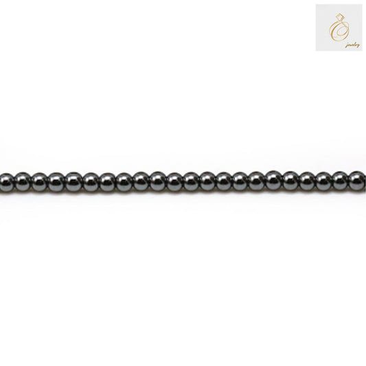 Natural hematite round beads 2mm diameter with 1mm holes arranged on a 39-40cm strand, showing metallic luster finish for jewelry making