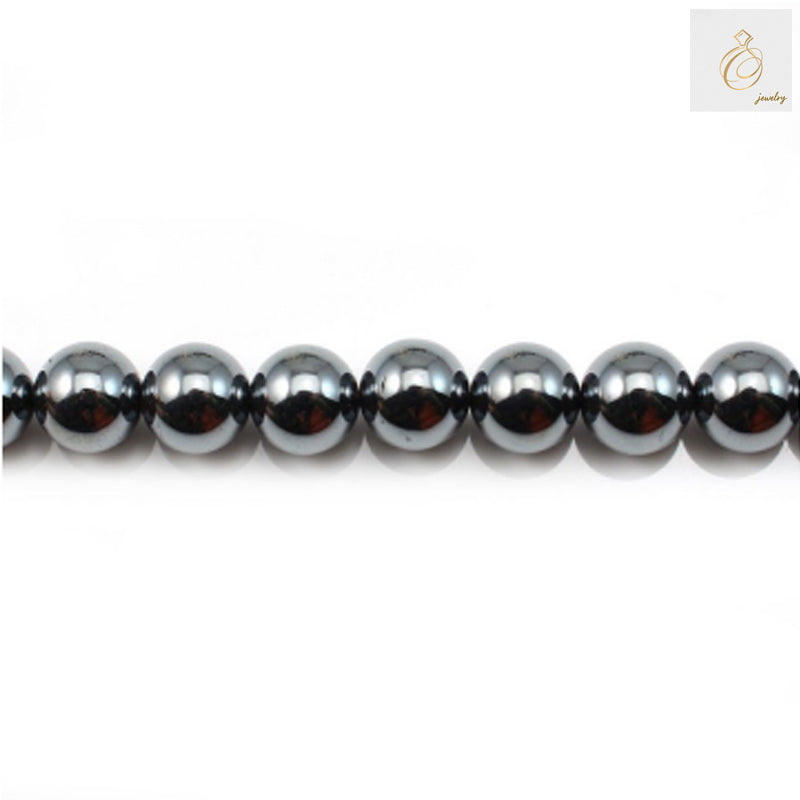 Natural hematite round beads 4mm diameter with 1mm holes on 39-40cm strand, showing metallic luster and uniform sizing for jewelry making