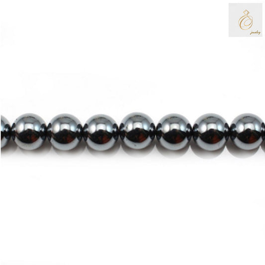 Natural hematite round beads 4mm diameter with 1mm holes on 39-40cm strand, showing metallic luster and uniform sizing for jewelry making