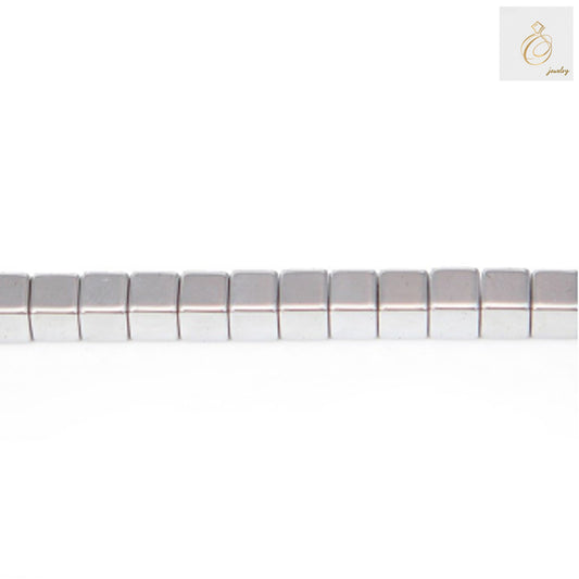 Hematite silver cube beads 4mm with 1mm holes arranged on 39-40cm strand for jewelry making