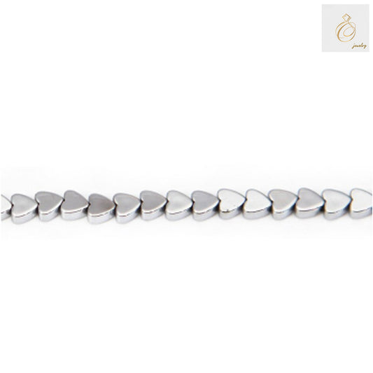 Hematite silver heart-shaped beads 4mm with 0.8mm holes arranged on a 39-40cm strand for jewelry making