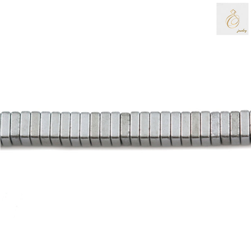 Hematite silver square beads 1x3mm size showing metallic finish and geometric shape