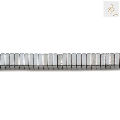 Hematite silver square beads 1x3mm size showing metallic finish and geometric shape