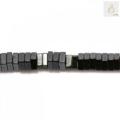 Hematite square beads 1x2mm size showing natural metallic luster and geometric shape
