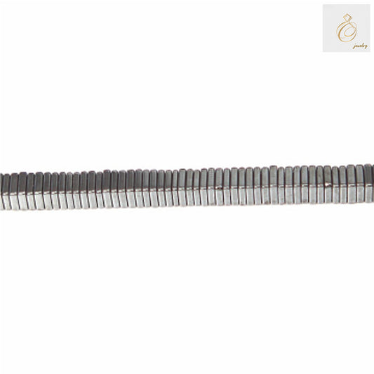 Hematite square beads 1x4mm with metallic luster arranged on strand, natural gemstone beads for jewelry making