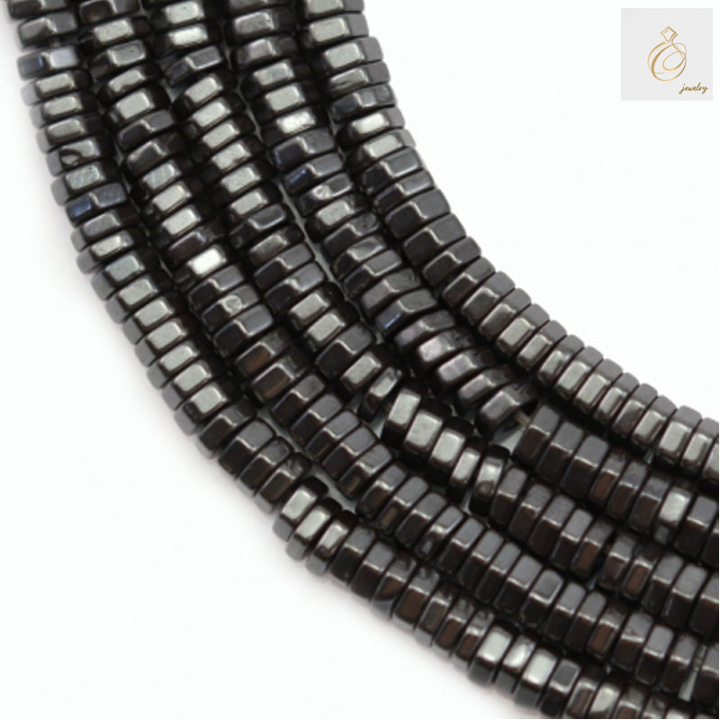 Natural hematite hexagon beads strand 3x1mm - detailed view of gemstone beads perfect for jewelry making and beading projects