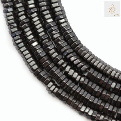 Natural hematite hexagon beads strand 3x1mm - detailed view of gemstone beads perfect for jewelry making and beading projects