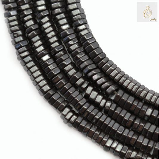 Natural hematite hexagon beads strand 3x1mm - detailed view of gemstone beads perfect for jewelry making and beading projects