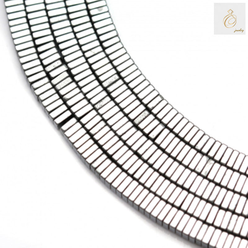 Close-up view of hematite silver square beads strand 39-40cm length with 0.8mm holes