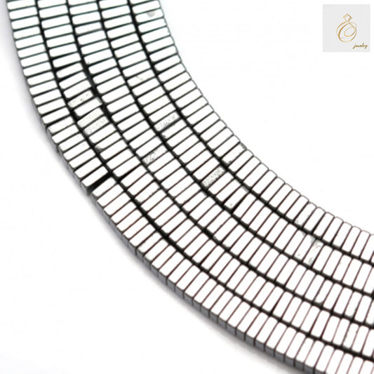Close-up view of hematite silver square beads strand 39-40cm length with 0.8mm holes