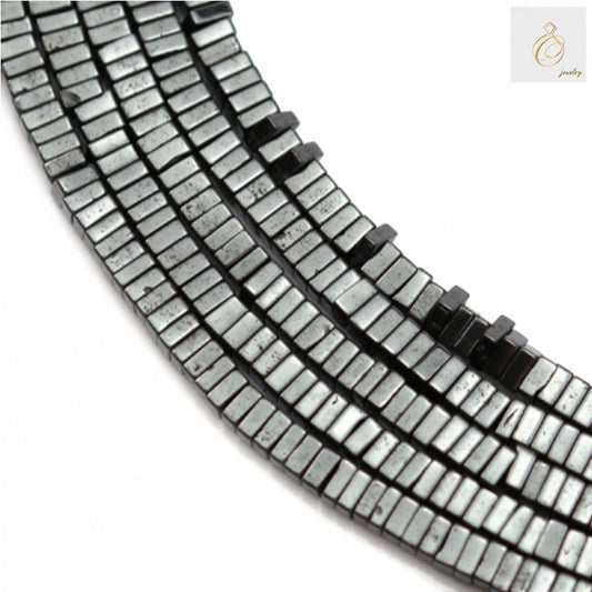 Close-up view of hematite square beads strand 39-40cm length with 0.8mm holes for jewelry making