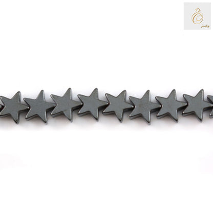 Hematite star beads 4mm with metallic luster arranged on strand showing natural gemstone quality and star-shaped design