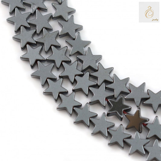Hematite star beads 6mm - natural gemstone beads with metallic luster on 39-40cm strand for jewelry making