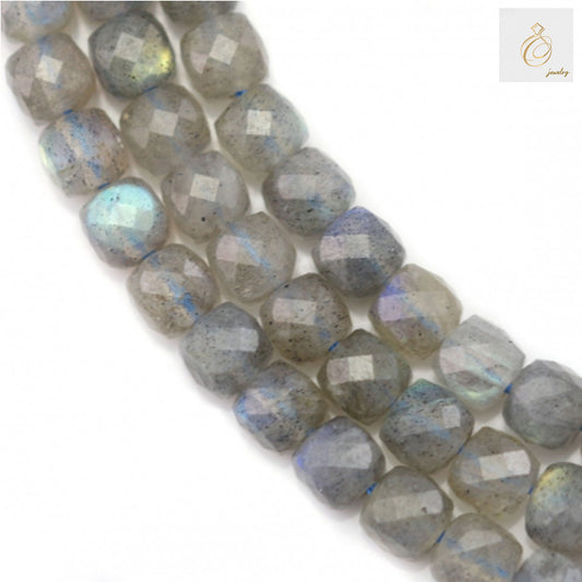 Labradorite faceted cube beads 4mm showing natural flash and iridescent colors"
"Premium labradorite gemstone cube beads strand for jewelry making