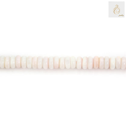 Pink Lambi shell heishi beads 2x4mm on 15.5 inch strand - close up view showing natural shell texture and soft pink color