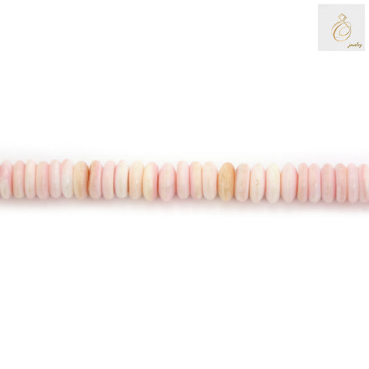Pink Lambi shell heishi beads 3x8mm size displayed on strand, natural shell jewelry making supplies