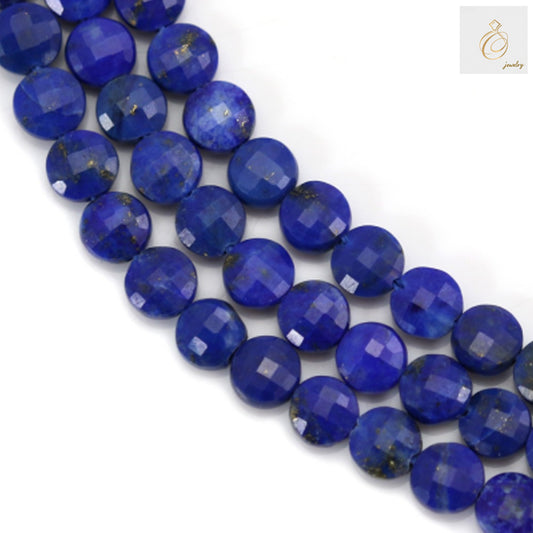 Lapis Lazuli faceted flat round beads 4mm on strand showing deep blue color with golden flecks