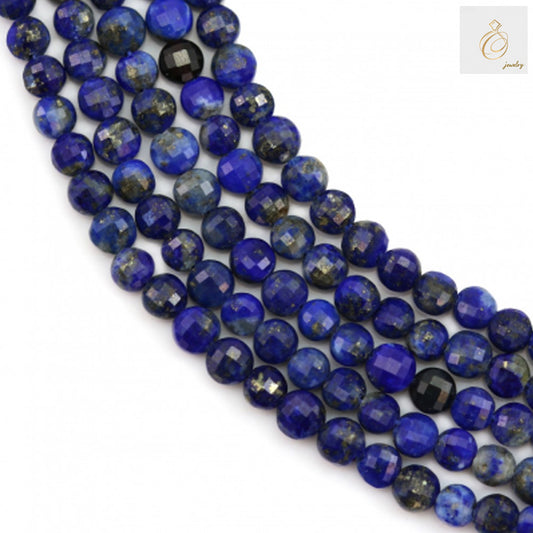 Natural lapis lazuli faceted flat round beads 2mm on 39cm strand showing deep blue color with golden flecks