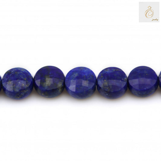 6mm Lapis Lazuli Faceted Flat Round Beads - Deep blue gemstone beads with golden pyrite flecks