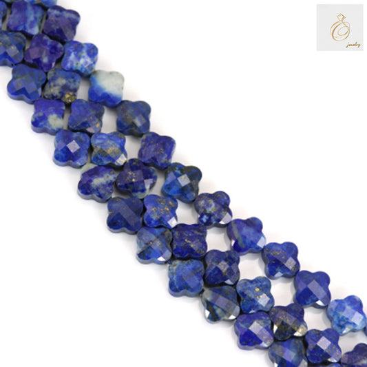 "Lapis lazuli faceted flower beads 10mm natural gemstone strand"
"Deep blue lapis lazuli beads with golden pyrite flecks, flower-shaped faceted cut