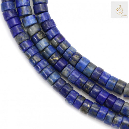 Natural lapis lazuli heishi beads 2x4mm showing deep blue color with golden pyrite flecks