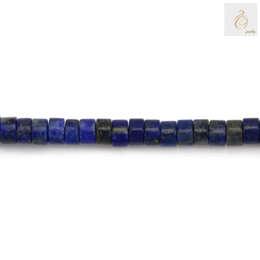 Close-up view of lapis lazuli gemstone beads strand 39-40cm length"
"Detailed shot of 0.9mm hole size in lapis lazuli heishi beads