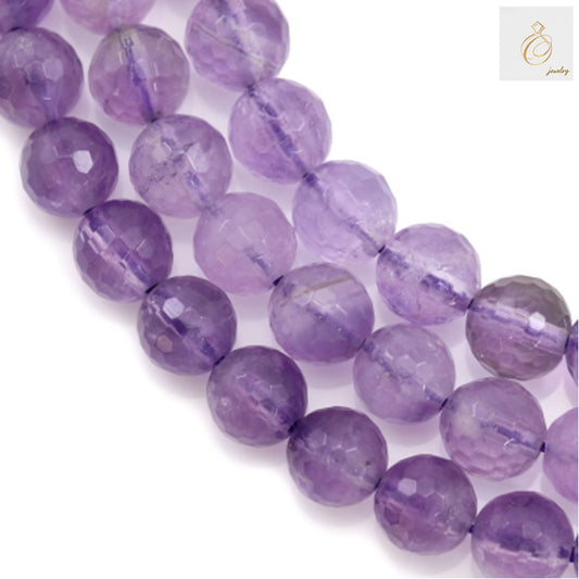 Light purple amethyst gemstone beads, 12mm round cut, jewelry making supplies