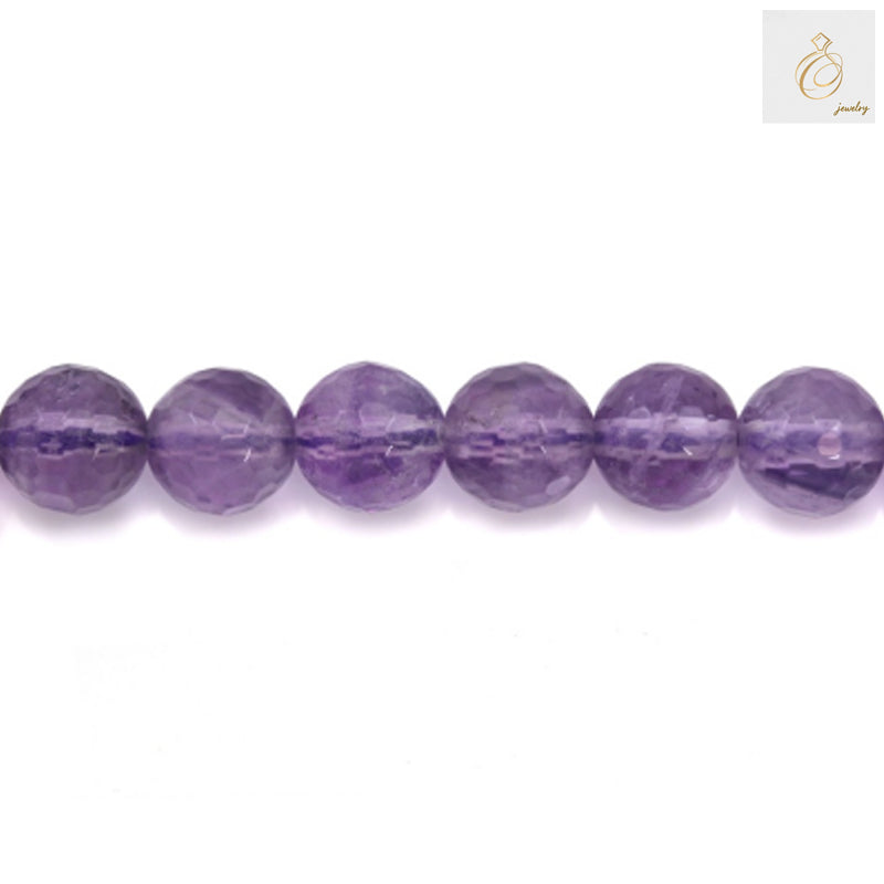 Light amethyst faceted round beads 8mm strand 39-40cm length showing uniform arrangement and color gradation