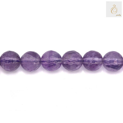 Light amethyst faceted round beads 8mm strand 39-40cm length showing uniform arrangement and color gradation