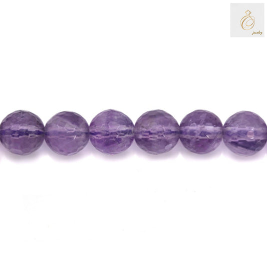 Light amethyst faceted round beads 8mm strand 39-40cm length showing uniform arrangement and color gradation