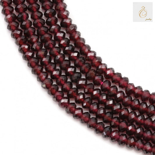 Natural garnet faceted abacus beads 3x4mm strand for jewelry making"
"Red garnet gemstone beads with faceted cut, 121 pieces per strand