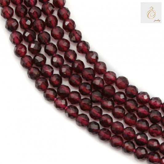 "Natural garnet beads 3mm faceted round gemstone strand with 140 pieces"
"Deep red garnet beads showing natural color and faceted cut detail"
"Close-up of 3mm natural garnet beads with consistent round shape