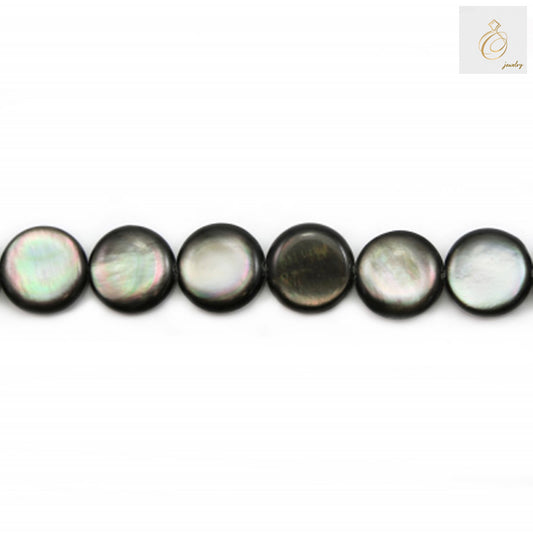 Natural grey mother of pearl shell beads strand, 10mm flat round beads with 0.8mm holes, approximately 40 beads per strand for jewelry making