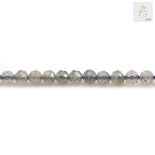 Natural labradorite beads strand with faceted round 4mm gemstones showing iridescent blue and green flash"
"Close-up of natural labradorite beads 4mm diameter with smooth faceted surface"
"Strand of 85 natural labradorite gemstone beads for jewelry making
