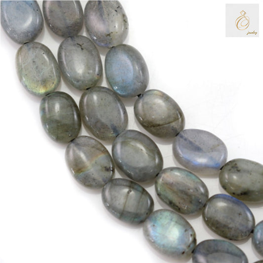 Natural labradorite beads oval 6x8mm showing beautiful blue-green flash"
"Strand of 50 natural labradorite oval beads for jewelry making