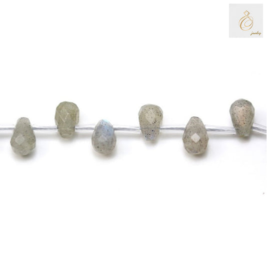 Natural labradorite teardrop beads 6x9mm faceted gemstone strand"
"Labradorite gemstone beads showing iridescent flash and teardrop shape"
"Faceted labradorite beads strand with 40 pieces for jewelry making