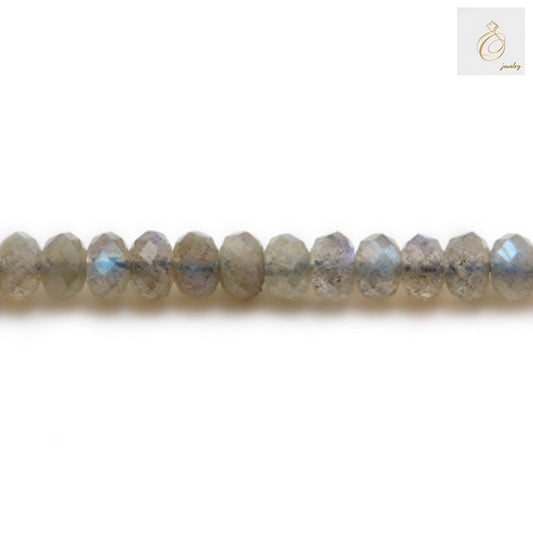 Natural labradorite faceted abacus beads strand 4x6mm showing iridescent flash"
"Premium labradorite gemstone beads with blue and green flash, 15-16 inch strand"
"Faceted labradorite beads displaying natural labradorescence for jewelry making