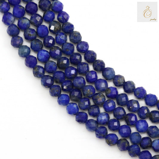 Natural lapis lazuli beads strand, 2mm faceted round blue gemstone beads"
"Close-up of 2mm natural lapis lazuli beads showing deep blue color and faceted cut