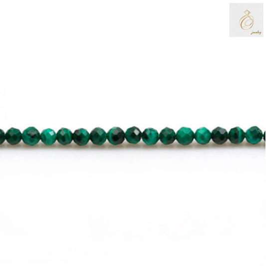 Natural malachite beads 3mm faceted round gemstone strand showing green banding patterns"
"Close-up of 3mm natural malachite beads with vibrant green coloring for jewelry making"
"Full strand of natural malachite gemstone beads 15-16 inches long