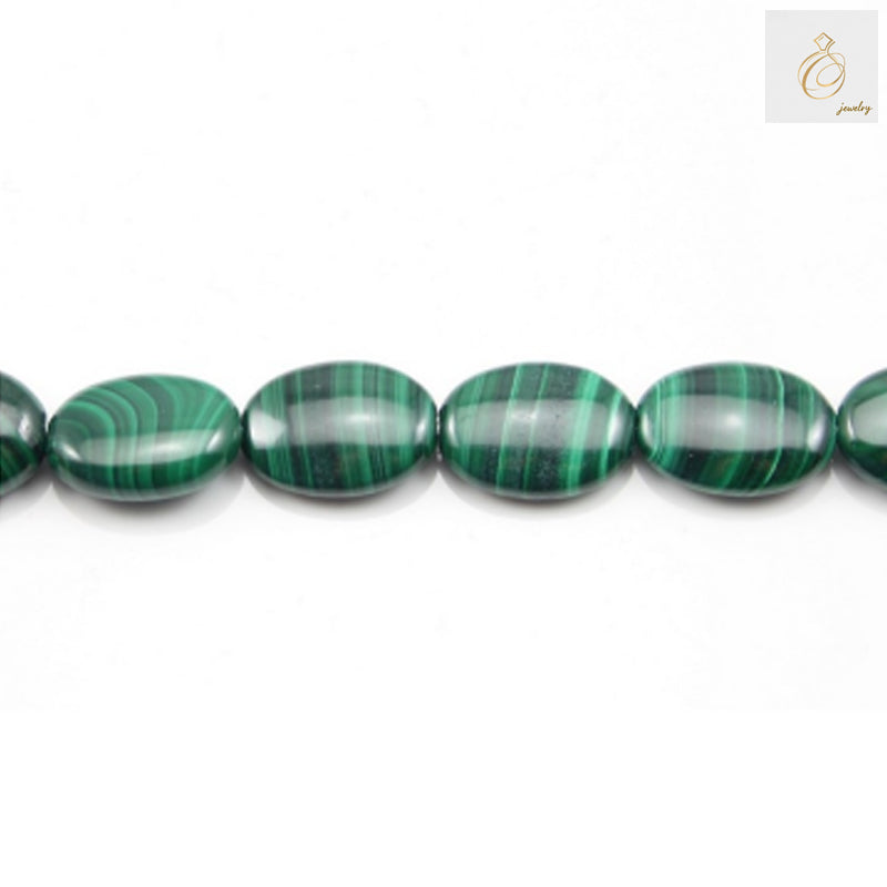 Natural malachite oval beads strand 10x14mm with green banding patterns"
"Close-up of natural malachite gemstone beads showing characteristic green swirls"
"Oval malachite beads for jewelry making, 27 pieces per strand