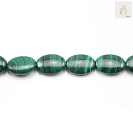 Natural malachite oval beads strand 10x14mm with green banding patterns"
"Close-up of natural malachite gemstone beads showing characteristic green swirls"
"Oval malachite beads for jewelry making, 27 pieces per strand
