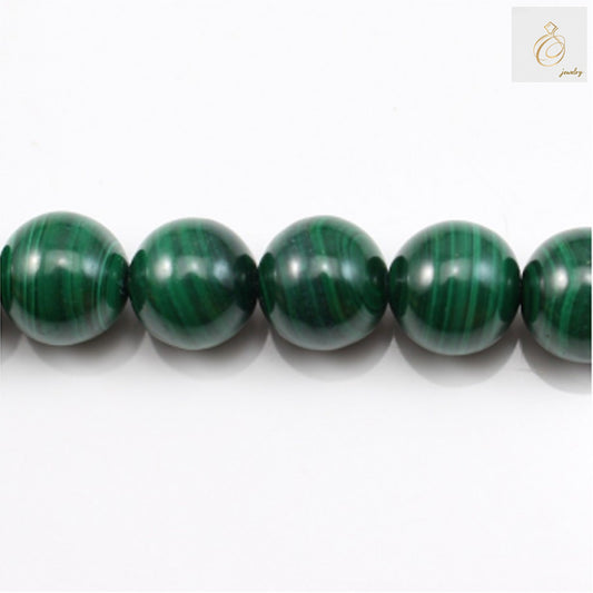 Natural malachite round beads strand, 10mm diameter green stone beads for jewelry making"
"Close-up of natural malachite beads showing green swirl patterns, 44 beads per strand"
"Premium quality malachite round beads, 10mm size with 1mm holes for crafting